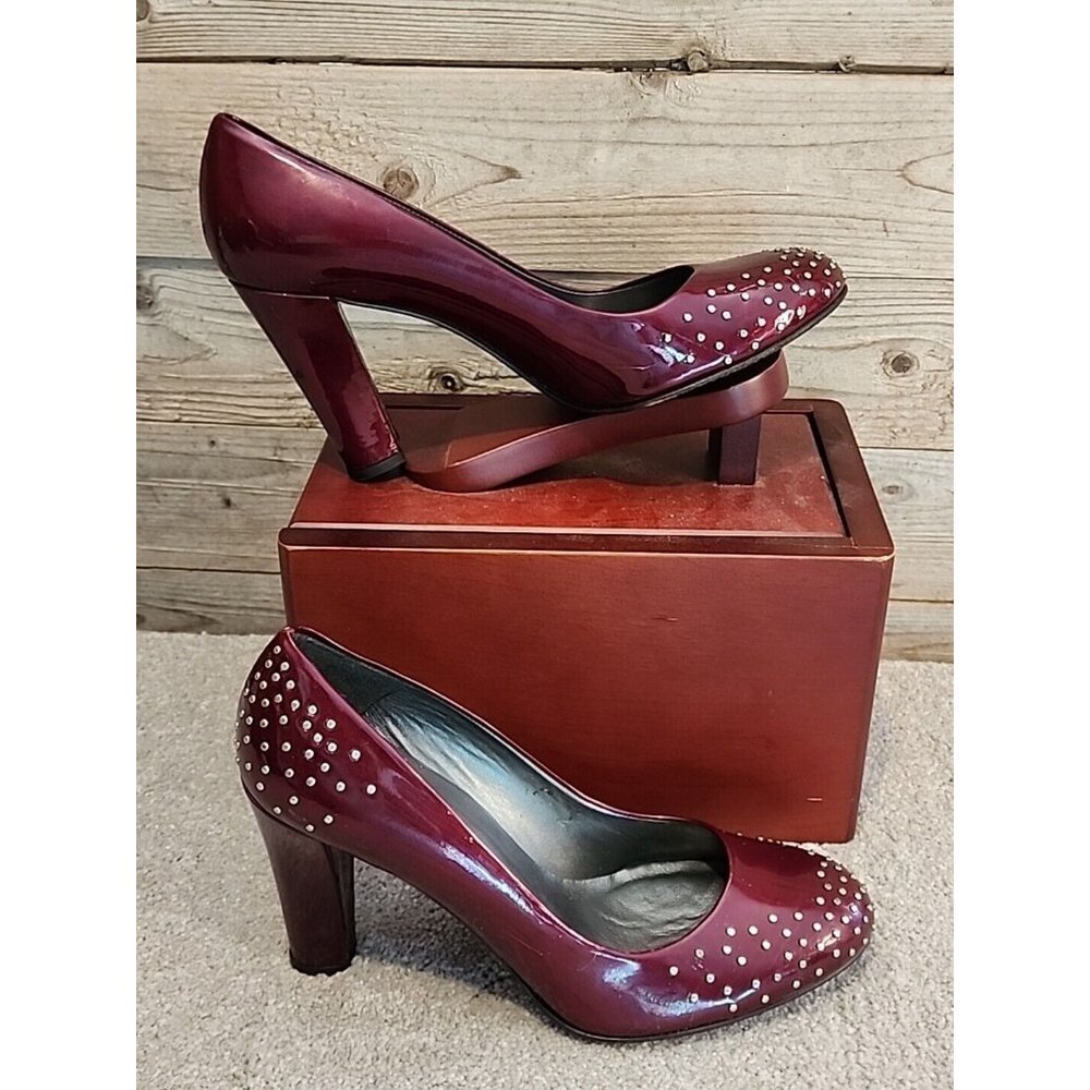 Stuart Weiztman Cranberry Red Patent Leather Stud… - image 1